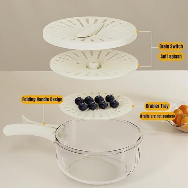 Fruit Draining Basket with Lid – Portable Food Storage Container with Folding Handle | Multi-Functional Berry Strainer & Vegetable Washer for Fridge - Image 3