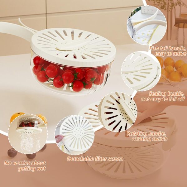 Fruit Draining Basket with Lid – Portable Food Storage Container with Folding Handle | Multi-Functional Berry Strainer & Vegetable Washer for Fridge - Image 4