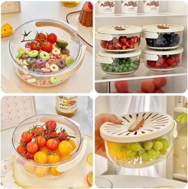 Fruit Draining Basket with Lid – Portable Food Storage Container with Folding Handle | Multi-Functional Berry Strainer & Vegetable Washer for Fridge - Image 5