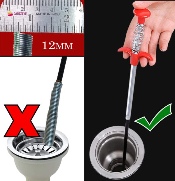 Drain Catcher Claw Tool – 5ft Stainless Steel Hair Remover for Sink, Shower & Bathtub | Flexible Drain Cleaning Stick for Kitchen & Bathroom - Image 6
