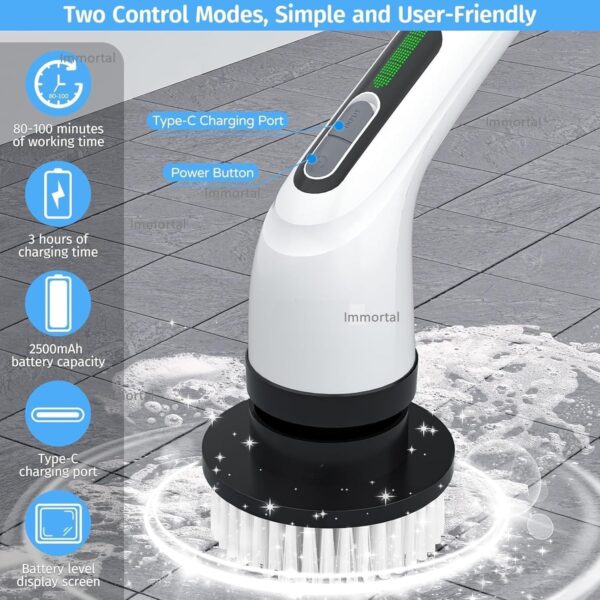 9-in-1 Electric Scrubber Brush | Rechargeable Spin Cleaning Machine for Home, Bathroom, Tiles, Floors, Cars & More | 2-Speed Multipurpose Cleaner with Storage Kit - Image 3