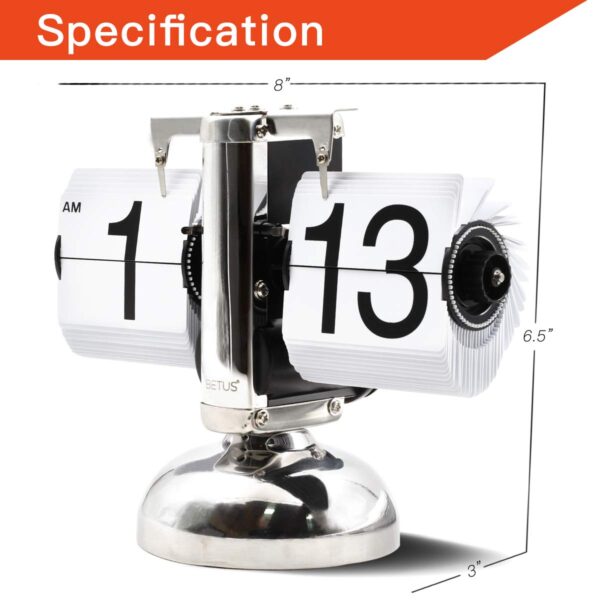 Retro Flip Clock White Metal Mechanical-Digital Flip Desk Clock – Steampunk Vintage Display Shelf Clock (8 x 6.5 x 3 Inches) - Image 2