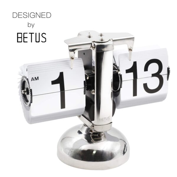 Retro Flip Clock White Metal Mechanical-Digital Flip Desk Clock – Steampunk Vintage Display Shelf Clock (8 x 6.5 x 3 Inches) - Image 3