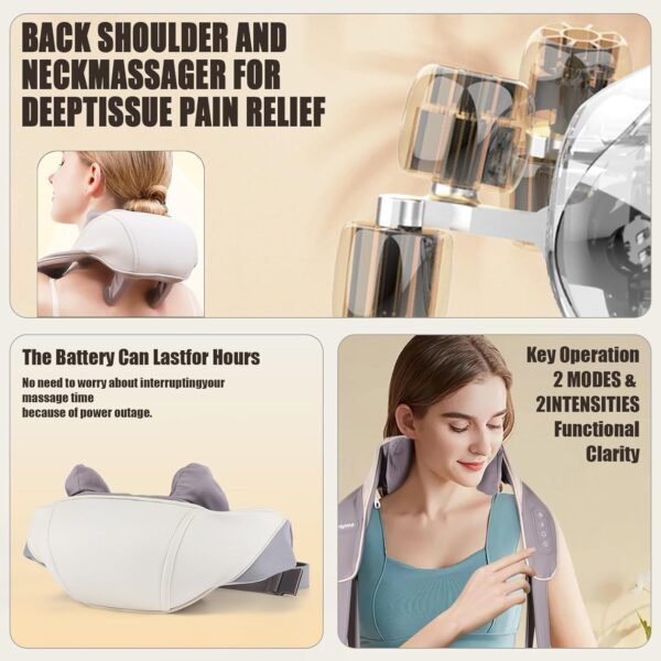 Wireless Neck and Back Massager with Heat – Shiatsu Rechargeable Shoulder Massager for Pain Relief, Portable Body Massage Machine for Home, Office, Travel - Image 2