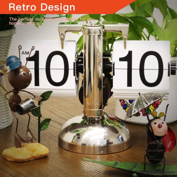 Retro Flip Clock White Metal Mechanical-Digital Flip Desk Clock – Steampunk Vintage Display Shelf Clock (8 x 6.5 x 3 Inches) - Image 6