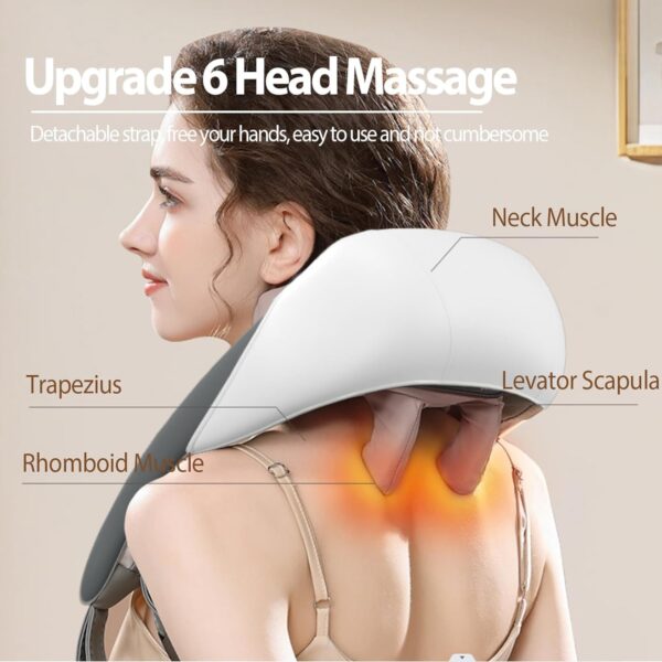 Wireless Neck and Back Massager with Heat – Shiatsu Rechargeable Shoulder Massager for Pain Relief, Portable Body Massage Machine for Home, Office, Travel - Image 3