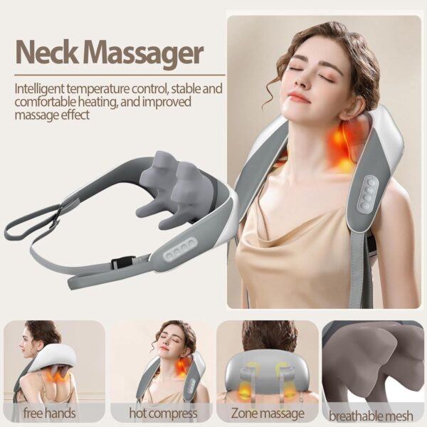 Wireless Neck and Back Massager with Heat – Shiatsu Rechargeable Shoulder Massager for Pain Relief, Portable Body Massage Machine for Home, Office, Travel - Image 4