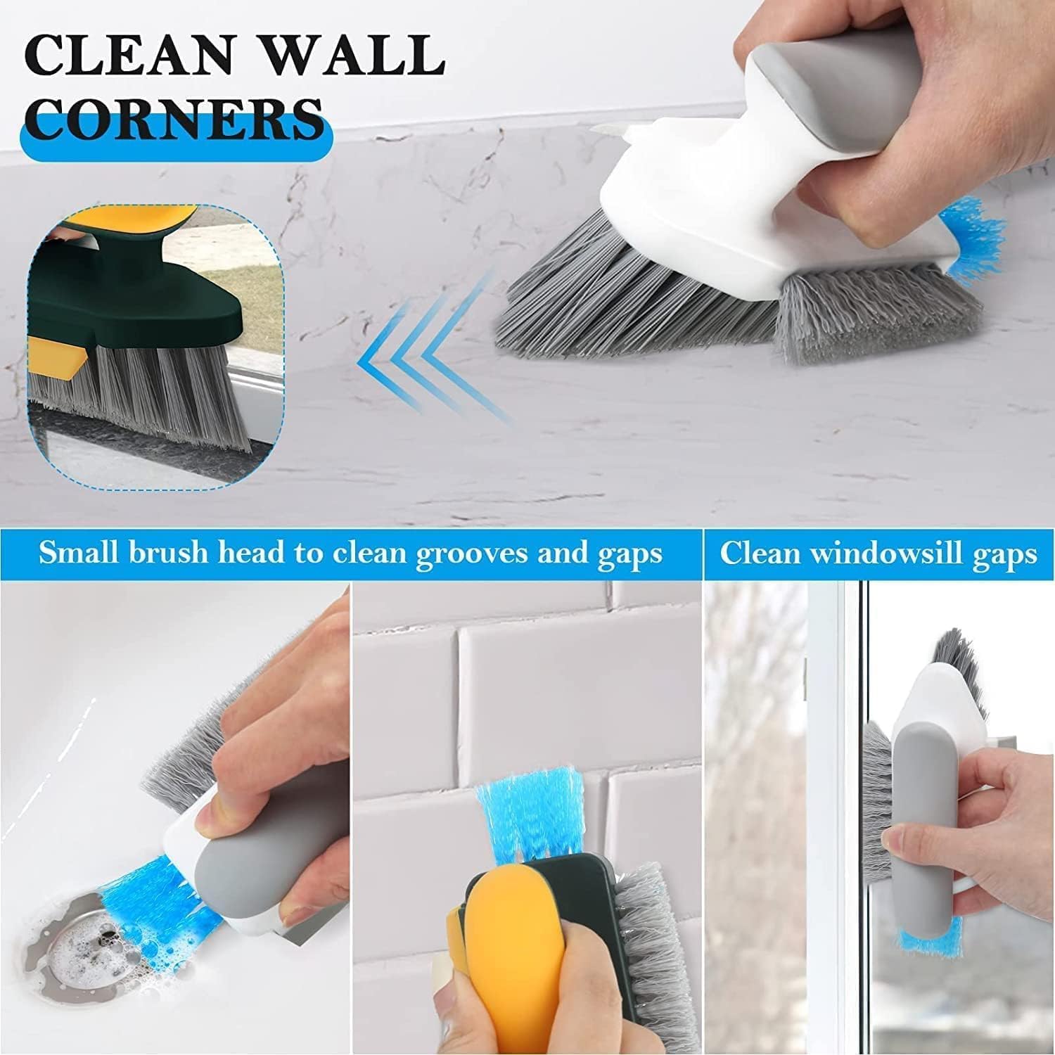 4-in-1 Tile Grout Cleaner Brush with Squeegee & V-Shape Gap Scrub Brush | Multifunctional Floor Cleaning Tool for Corners, Gaps & Crevices - Image 7