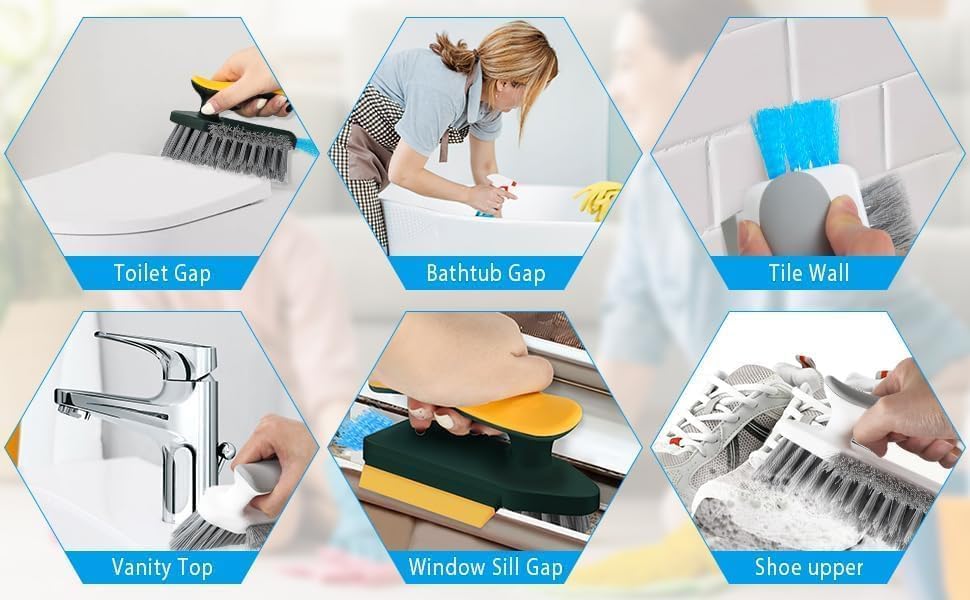 4-in-1 Tile Grout Cleaner Brush with Squeegee & V-Shape Gap Scrub Brush | Multifunctional Floor Cleaning Tool for Corners, Gaps & Crevices - Image 4